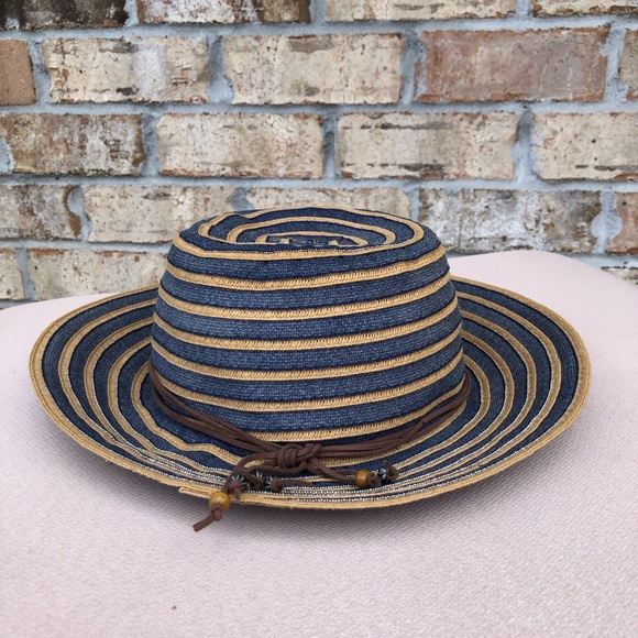 Tropical Trends Navy Tan Stripes Women’s Versatile Hat One Size - Picture 5 of 14